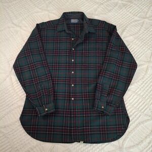 Pendleton Mens XL Long Wool Button Up Shirt Green Sinclair Hunting Tartan Plaid